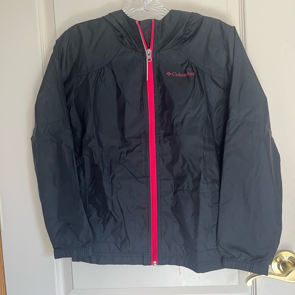 Columbia Kid's Lightweight Rain Windbreaker Jacket Black Hooded Girls